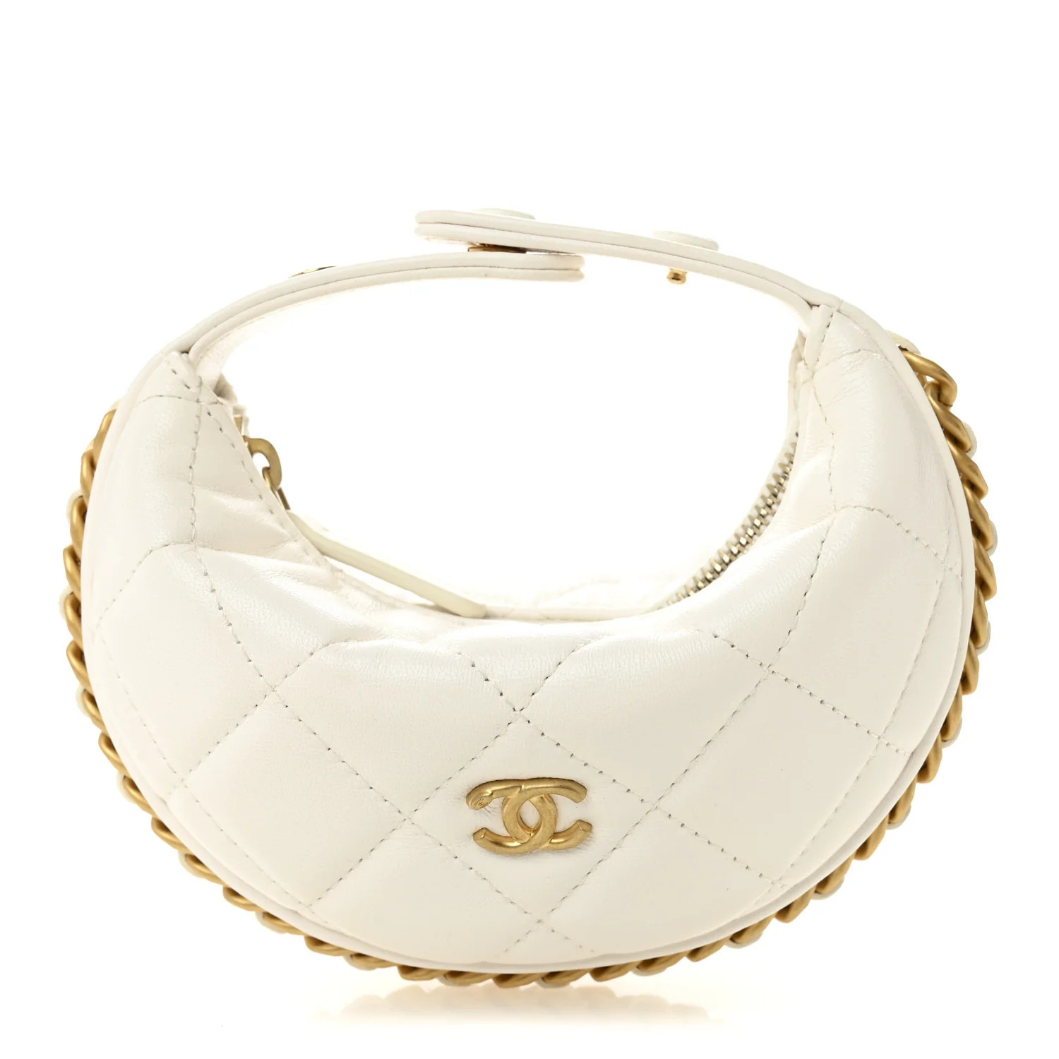 Shiny Crumpled Lambskin Quilted Chain Around Mini Pouch White | FASHIONPHILE (US)