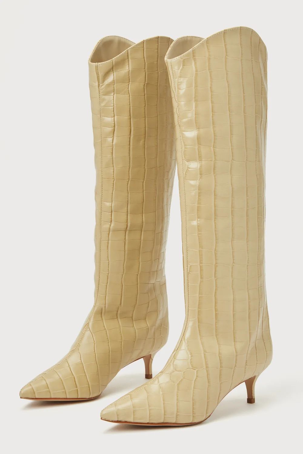 Maryana Lo Almond Buff Croc-Embossed Leather Knee-High Boots | Lulus