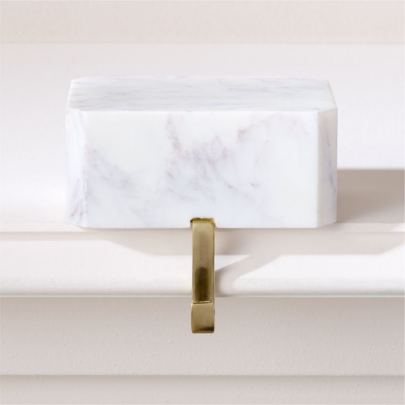 Ondola Rectangular White Marble Christmas Stocking Holder | CB2 | CB2