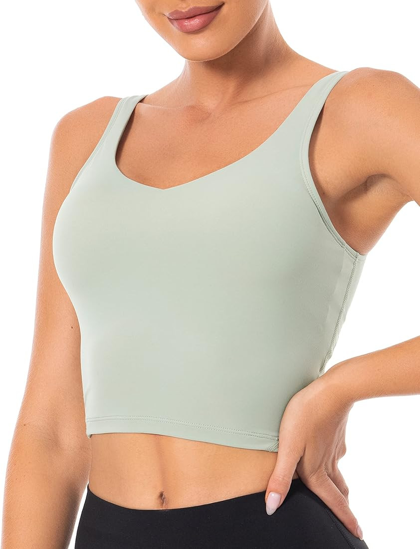 YUNOGA Women's Wirefree Padded Sports Bra Light Support Athletic Bra Workout Cropped Tank Tops | Amazon (US)