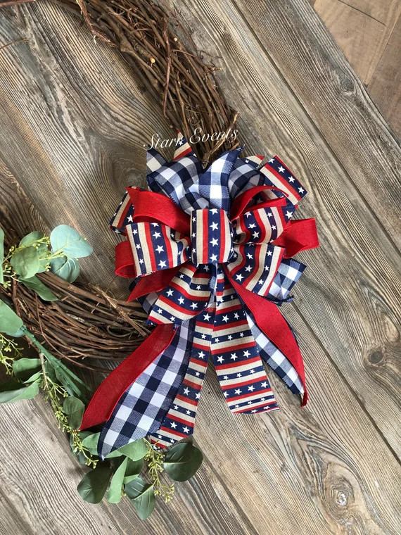 Fourth of July Decor Plaid July 4th Wreath Bows Patriotic Bows | Etsy | Etsy (US)