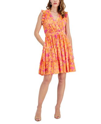 Taylor Petite Printed Chiffon Tiered A-Line Dress - Macy's | Macy's