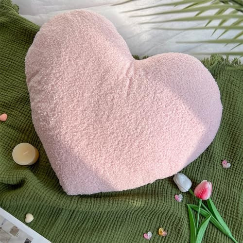 EastTree Heart Pillows, Pink Heart Shaped Pillows, Love Throw Pillows, Cute Sherpa Heart Decor, Large Fluffy Pillows, Women Girls Living Bedroom Home Decoration 15x18 Inch | Amazon (US)