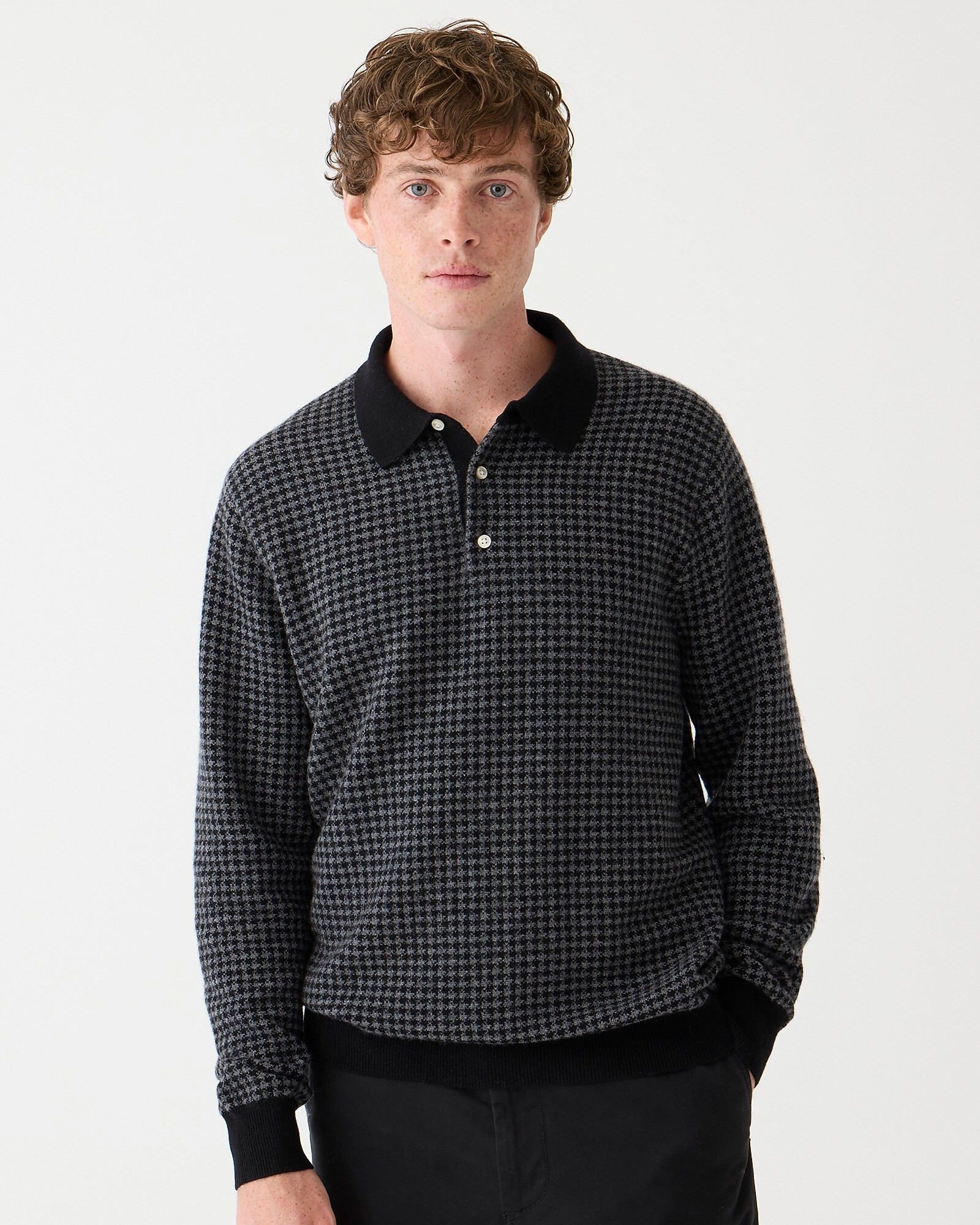 Cashmere collared sweater in houndstooth jacquard | J. Crew US