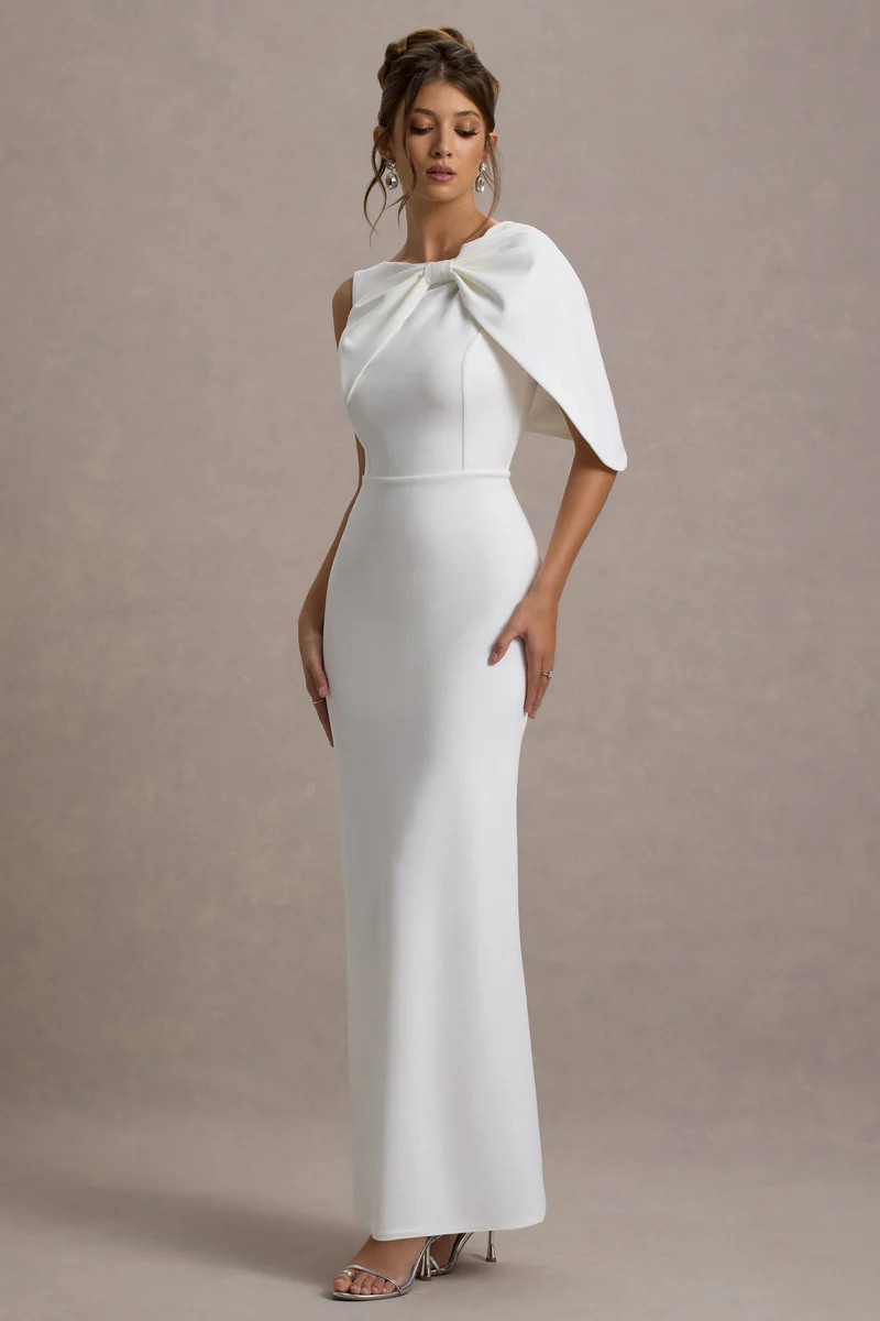 Jamela  White One-Sleeve Maxi Dress | Club L London
