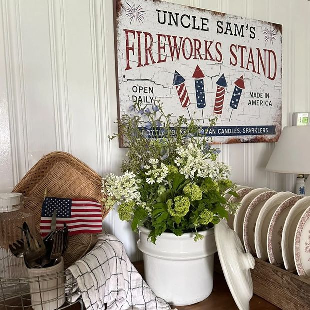 Uncle Sam's Fireworks Stand Wrapped Canvas Wall Art | Antique Farm House