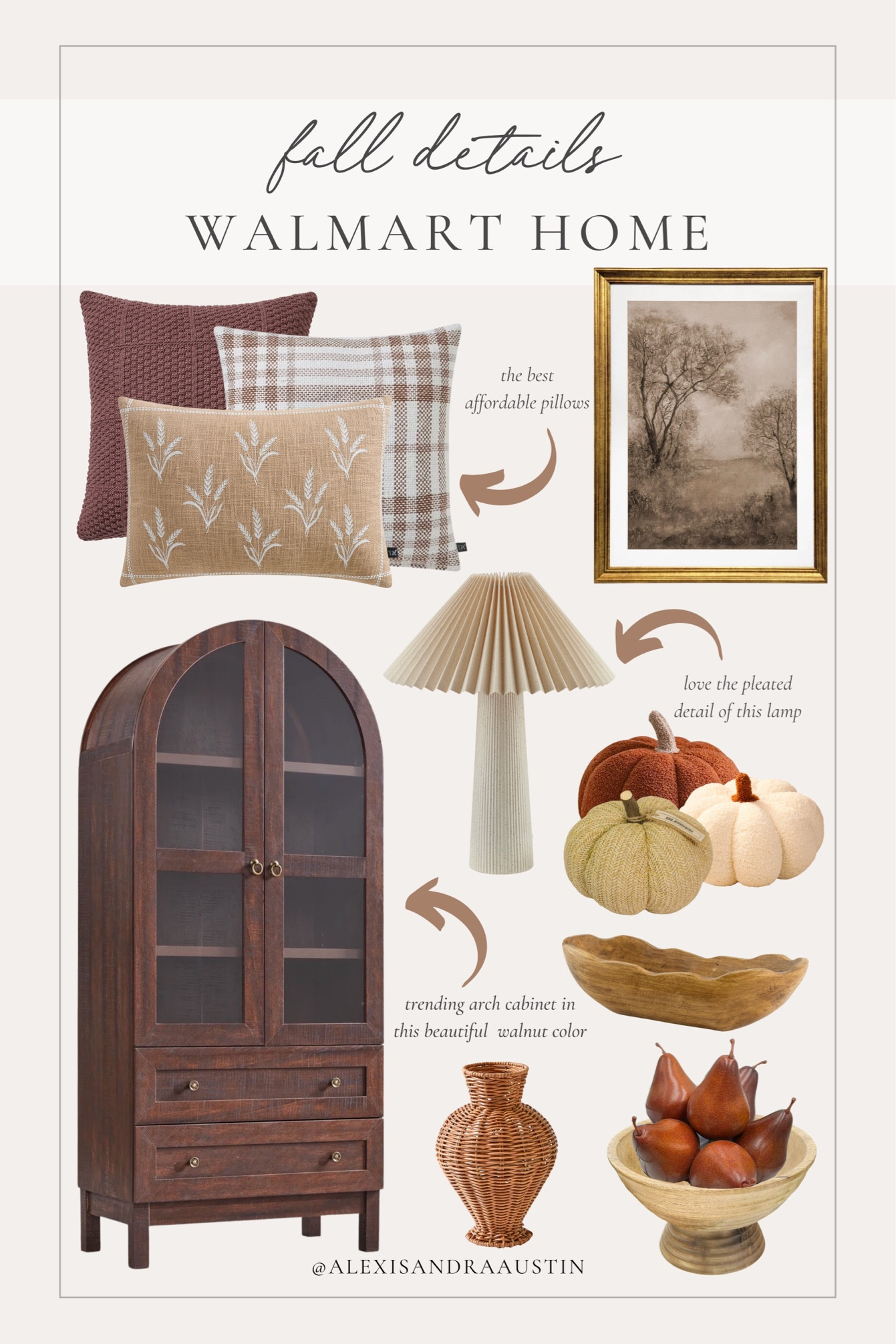 My favorite home finds from Walmart for a fall refresh! Loving all of these cozy details for the upcoming season 

Home finds, fall refresh, fall home, neutral home style, living room refresh, throw pillow, framed art, arch cabinet, neutral wood tones, wicker vase, faux pear, neutral table lamp, cozy pumpkins, neutral decor, Walmart, shop the look!

#LTKSeasonal #LTKStyleTip #LTKHome