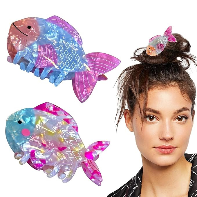2 PCS Acetate Fish Hair Claw Clip Unique Fish Tail Hair Clips Fashion Nonslip Hair Catch Barrette... | Amazon (US)