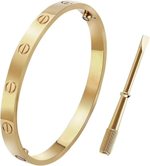 18K Gold Plated Bracelet for Women, Stainless Steel Buckle Bangle Couples Bracelets, Wedding Jewe... | Amazon (US)