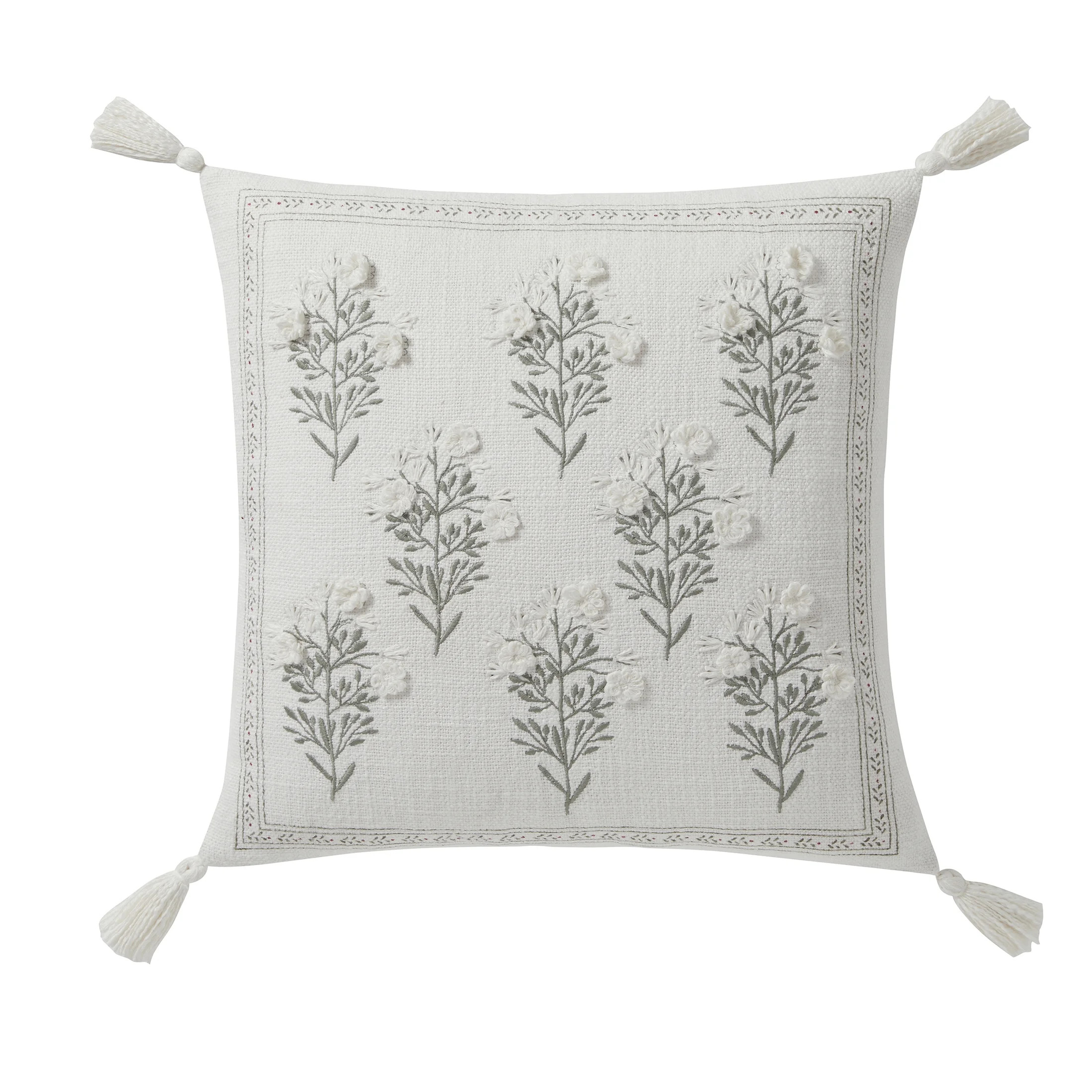 My Texas House Hailey 18" x 18" Coconut Milk Embroidered Cotton Decorative Pillow Cover | Walmart (US)