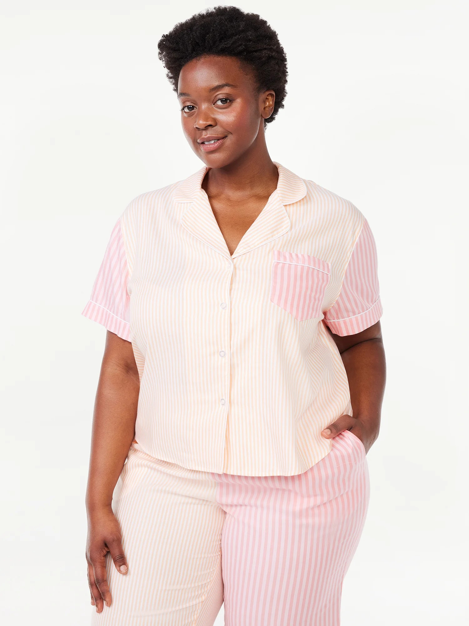 Joyspun Women's Woven Notch Collar Pajama Top, Sizes S to 3X | Walmart (US)