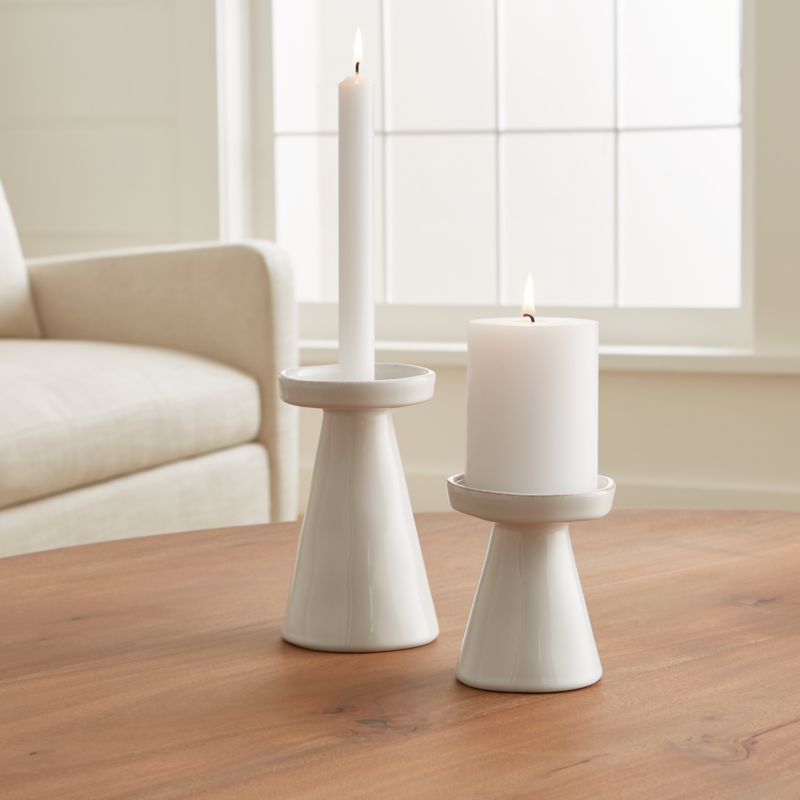 Marin White Taper/Pillar Candle Holders | Crate and Barrel | Crate & Barrel