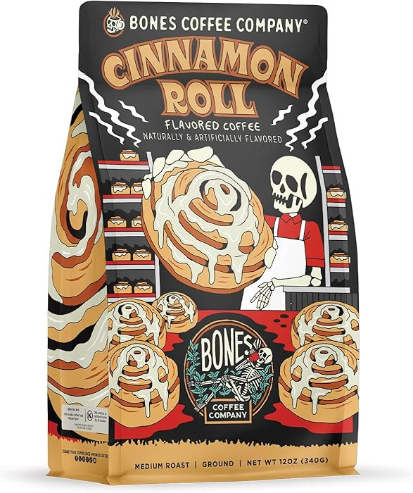Bones Coffee Company Cinnamon Roll Flavored Coffee, Medium Roast Low Acid Arabica Beans Compatibl... | Amazon (US)