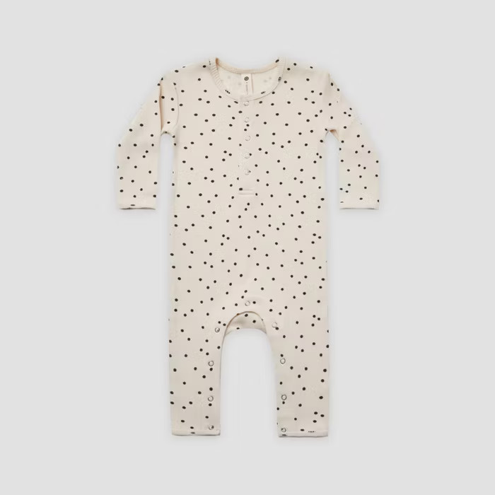 Q by Quincy Mae Baby Polka Dot Rib Long Sleeve Romper - Off-White | Target