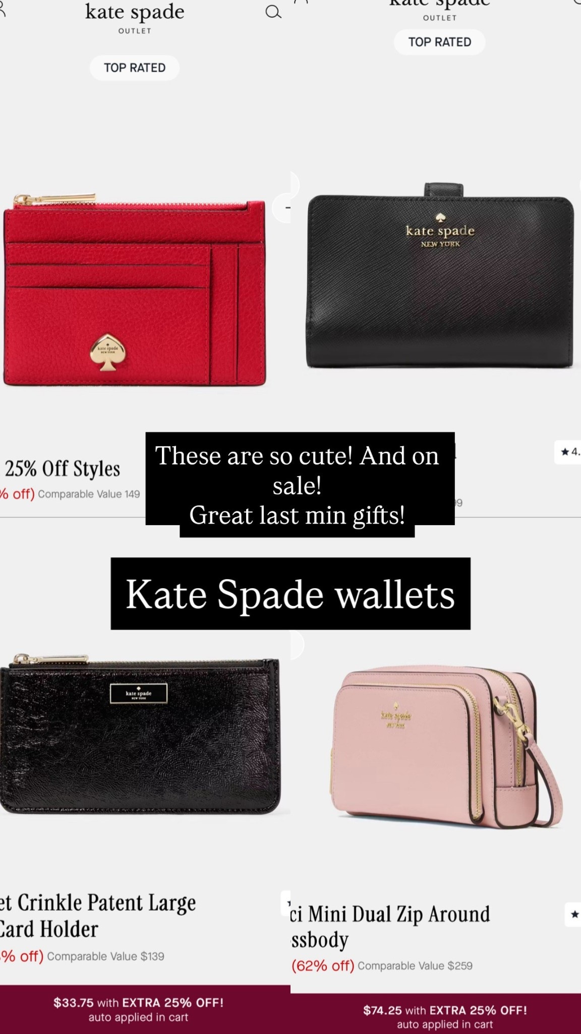 Kate spade wallets on sale! These make great holiday gifts! Love the red one :)

Holiday gifts // kate spade sale // christmas gifts

#LTKHoliday #LTKGiftGuide #LTKFindsUnder100
