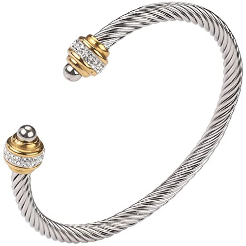 Cable Bracelet for Women, Twisted Cable Wire Bangles Bracelets Two Tone Women Jewelry | Amazon (US)