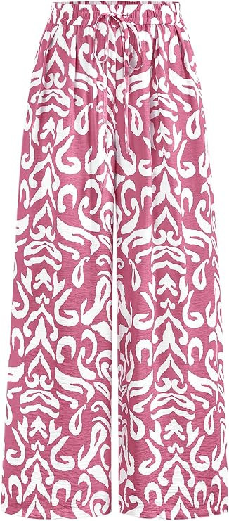 PRETTYGARDEN Womens Pants Elastic Waist Floral Lightweight Palazzo Pants for Women Casual Lounge ... | Amazon (US)