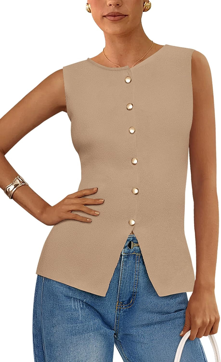 PRETTYGARDEN Women's Sweater Vest Button Down Summer Tank Tops 2026 Sleeveless Knit Vests Fashion Business Casual Outfits | Amazon (US)