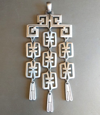 Vintage TRIFARI Silver Tone Modernist Pendant Waterfall Statement Brushed Satin | eBay US
