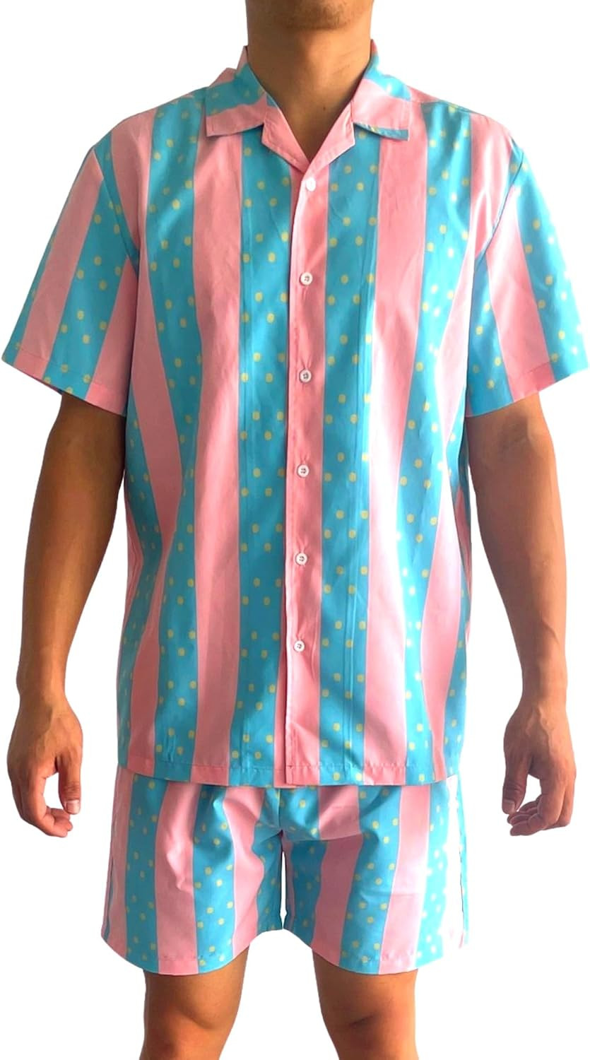 Beauty 80's Dool Movie Ken Button Up Shirt and Shorts Set Beach Outfit Halloween Costume Cosplay | Amazon (US)