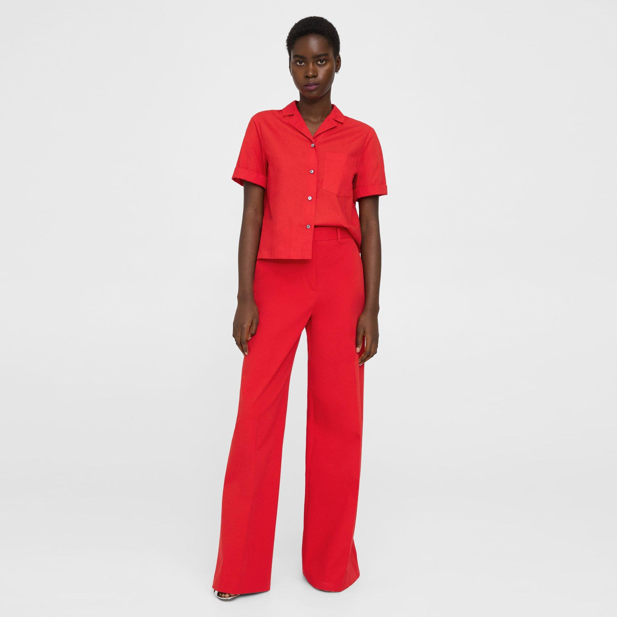 High-Waist Wide-Leg Pant in Stretch Cotton Twill | Theory