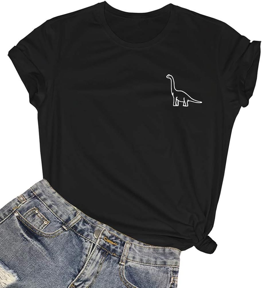 ROSEPARK Women Cute Dinosaur Graphic T-Shirts Teen Girls Funny Tees | Amazon (US)
