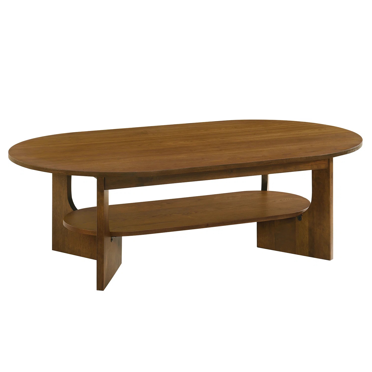 Modern Walnut Two-Tier Oval Coffee Table - Solid Wood With Stylish Legs - 55" Top & 40" Lower She... | Wayfair North America