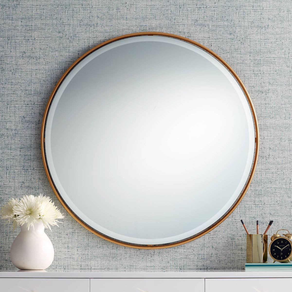 Uttermost Round Vanity Decorative Wall Mirror Vintage Beveled Edge Antiqued Gold Leaf Iron Frame ... | Target