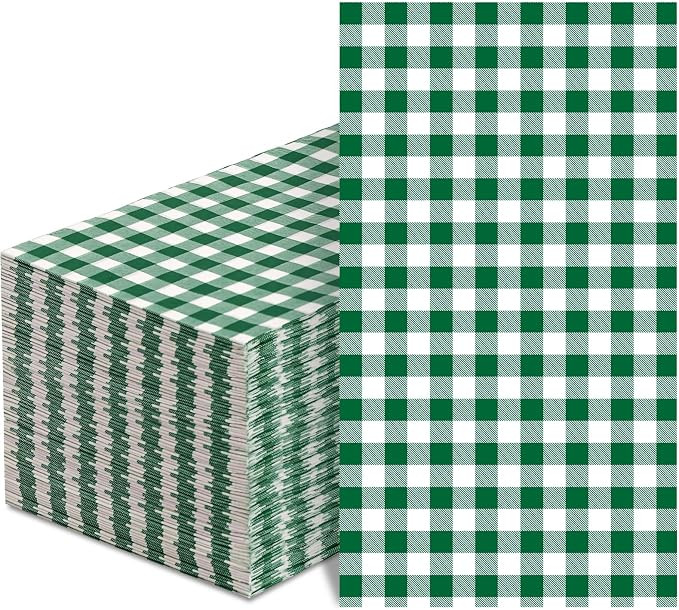 100 Pcs Green Gingham Napkins Disposable - Green and White Checkered Paper Napkins - Plaid Dinner... | Amazon (US)