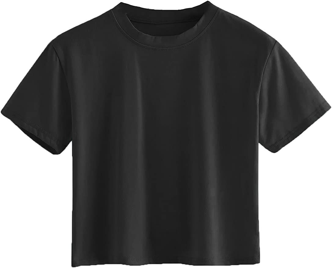 SweatyRocks Women's Casual Short Sleeve Crew Neck Basic Crop Top T Shirts | Amazon (US)