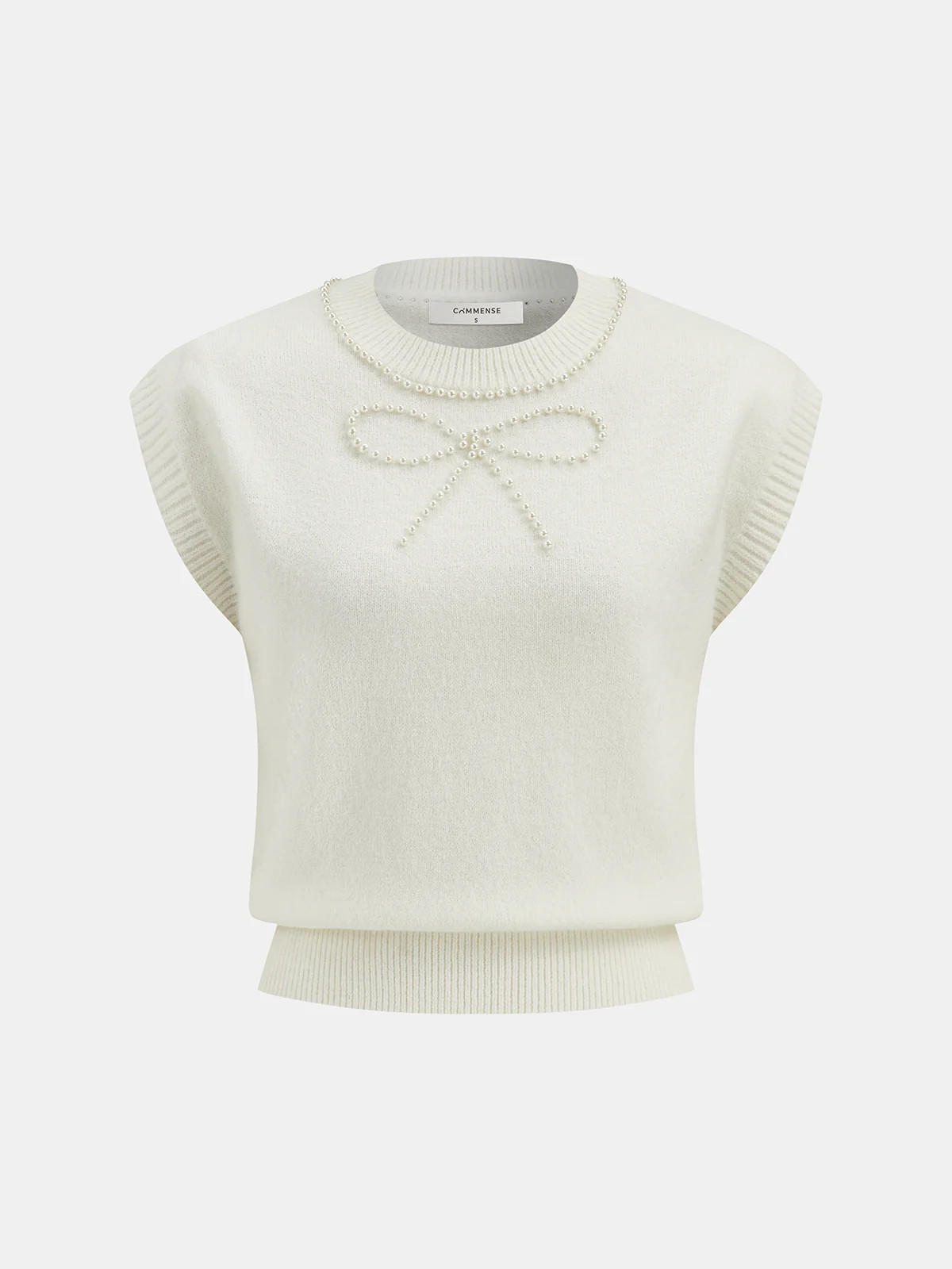 Pearl Bow Detail Cap Sleeve Knit Vest | Commense