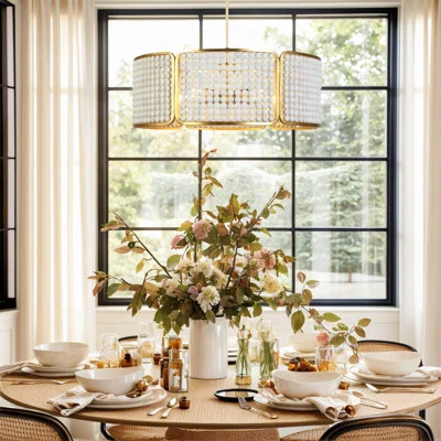 5-Light Dimmable Coastal Drum Wood Beaded Chandelier | Wayfair North America