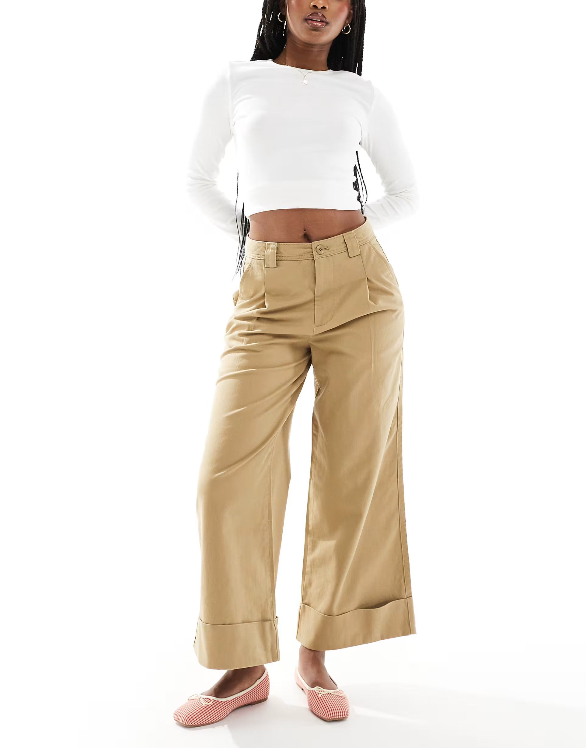 ASOS DESIGN brushed wide leg turn up ankle grazer in stone | ASOS | ASOS (Global)