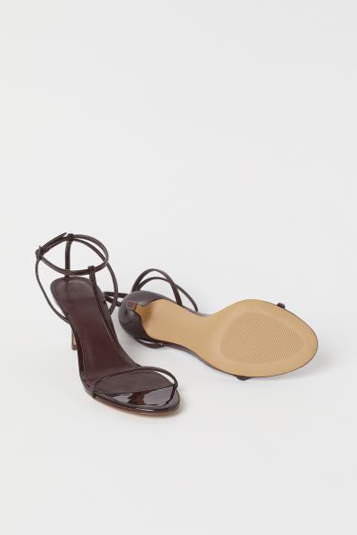 Sandals in faux leather with narrow patent straps. Adjustable ankle strap with metal buckle. Faux... | H&M (US + CA)