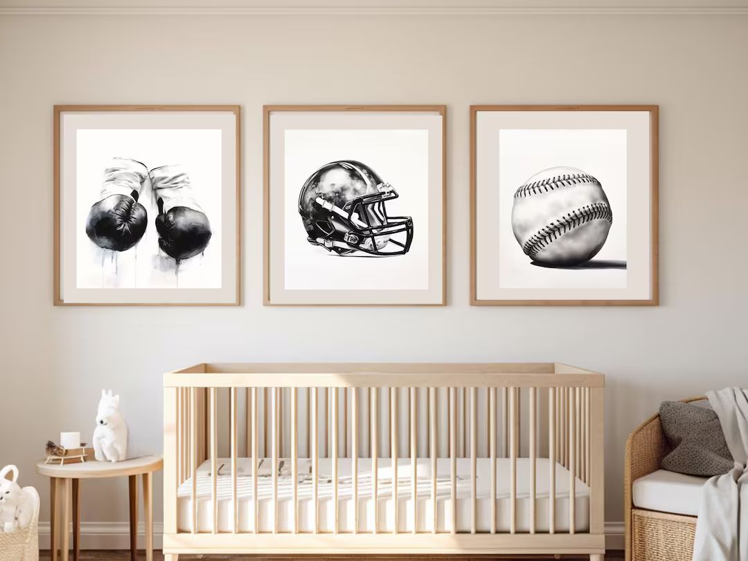 Vintage Sports Nursery Kids Bedroom Set of 3 Baseball Football and Golf Wall Art Prints - Etsy | Etsy (US)