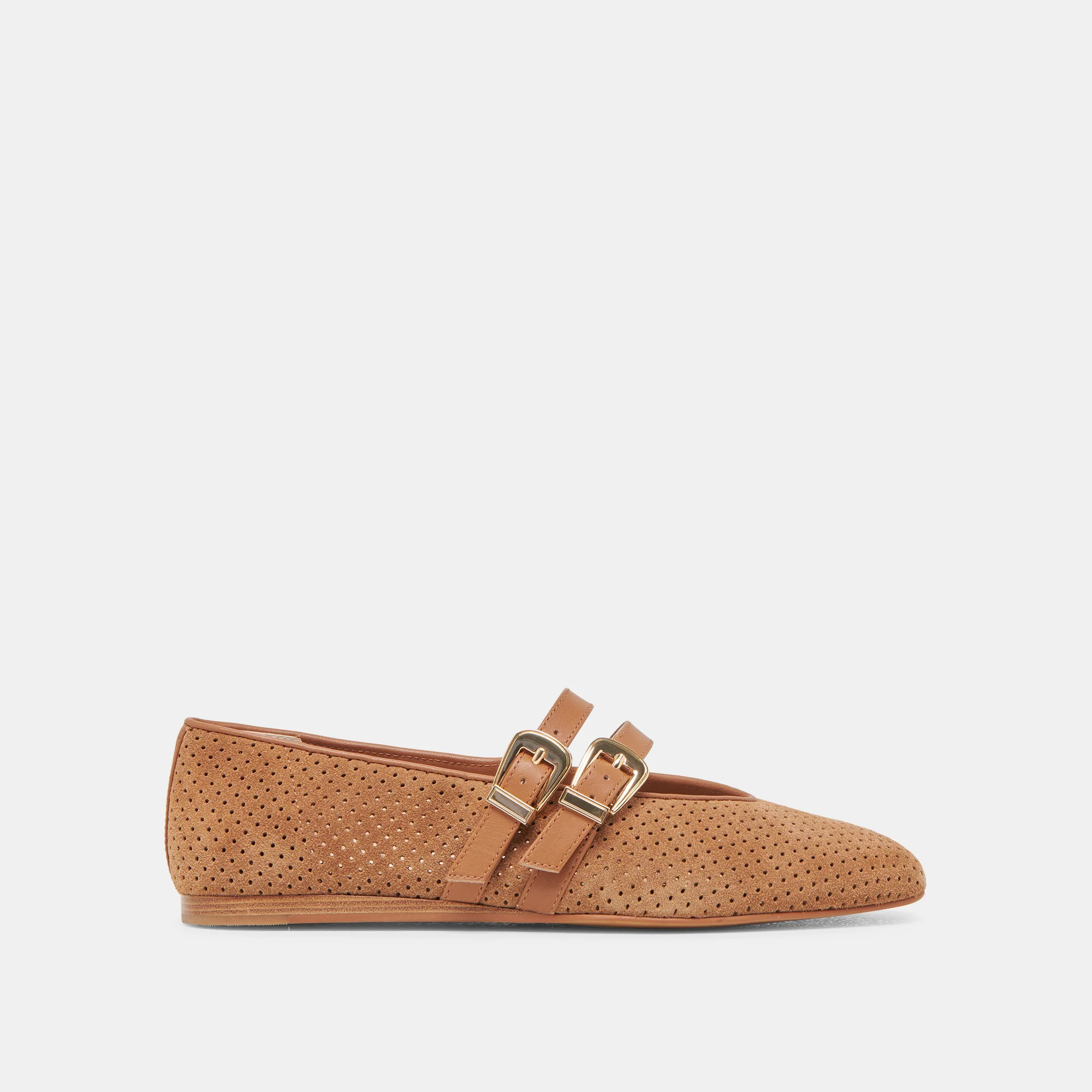 Baylee Ballet Flats in Pecan Perforated Suede Size 8.5 By Dolce Vita | DolceVita.com