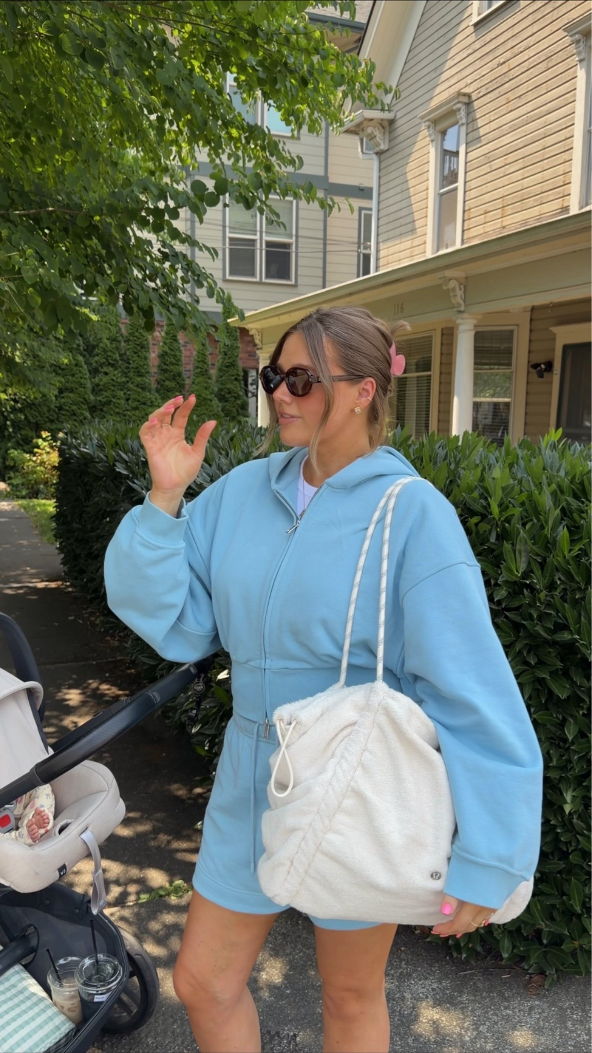 Obsessed with this French terry set!! Size large in shorts and jacket. Both run true to size with a slight oversized fit. Shorts are 3.5” inseam I’m 5’ 5” you could cuff for a shorter fit also! Sneakers true to size are super light and comfy 

#athleisure #bresheppard #postpartum #matchingset

#LTKootd #LTKmomlife