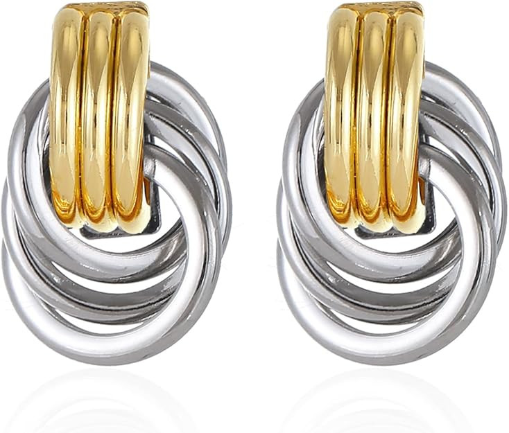 Gold/Silver Statement Geometric Earrings for Women Chunky Gold Knot Link Drop Dangle Earrings Tre... | Amazon (US)