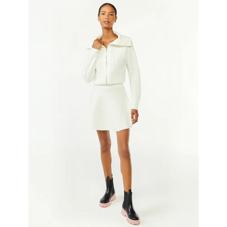 Scoop Women's Zip Front Cable Knit Sweater - Walmart.com | Walmart (US)