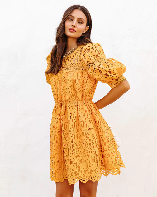 Sunflower Fields Crochet Lace Mini Dress - Marigold  - FINAL SALE | VICI