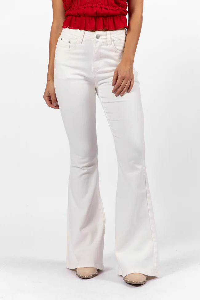 Maren White Stretchy Flare Jeans | Pink Lily