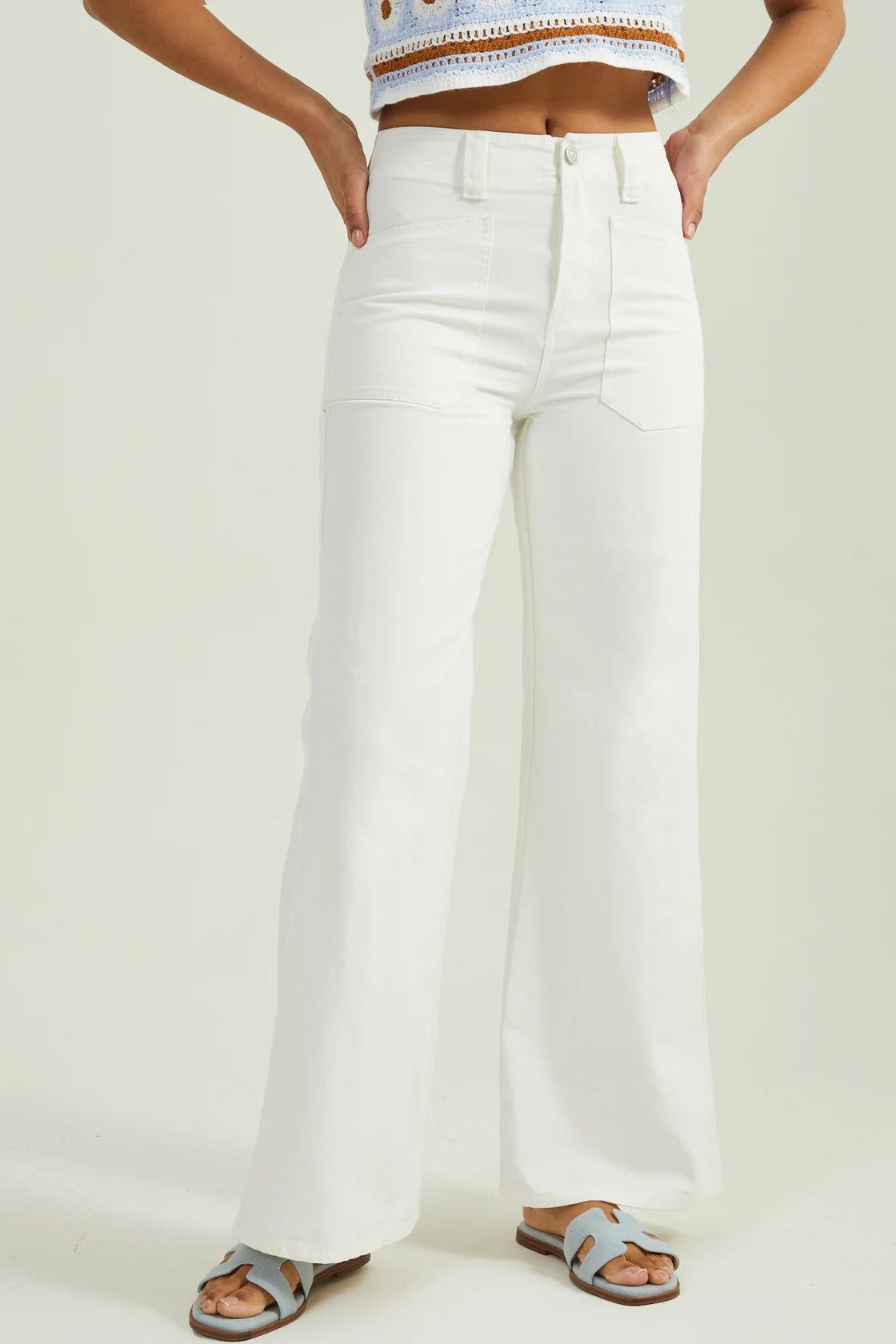 Juno Wide Straight Leg Pants in White | Altar'd State | Altar'd State