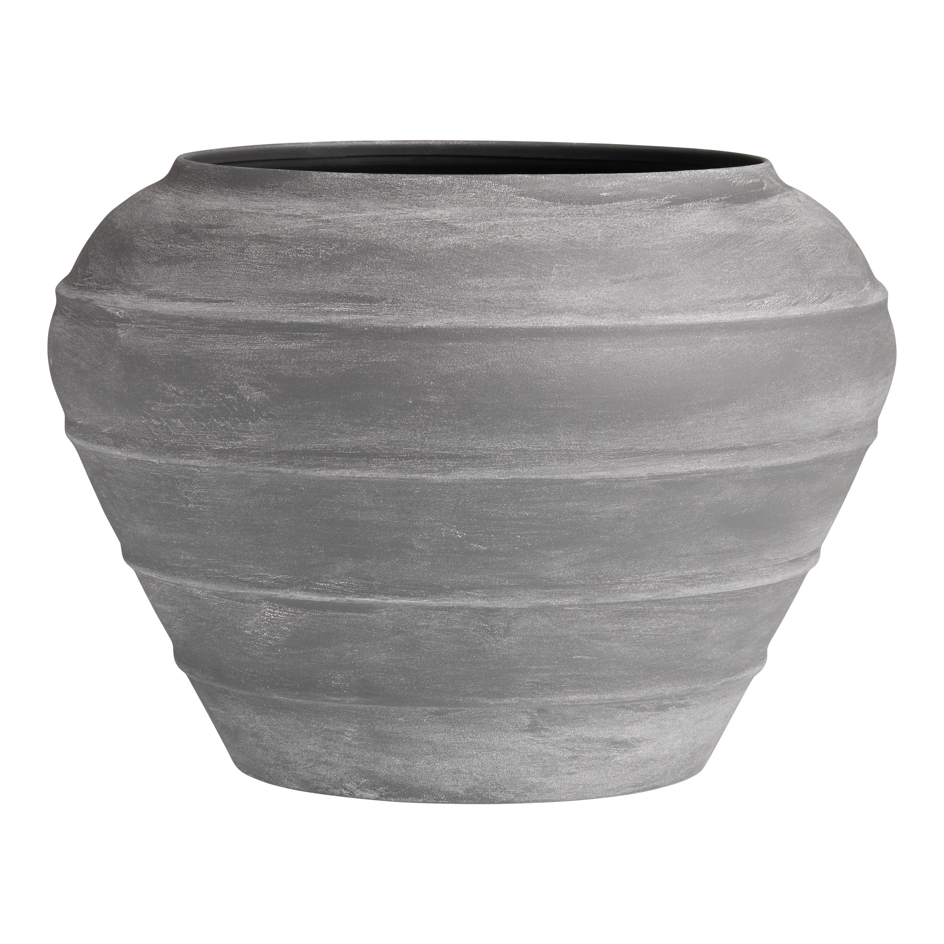 Black Whitewash Metal Urn Planter | World Market