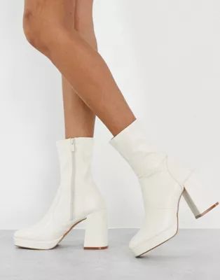 RAID Cannon mid heel platform sock boot in cream | ASOS (Global)