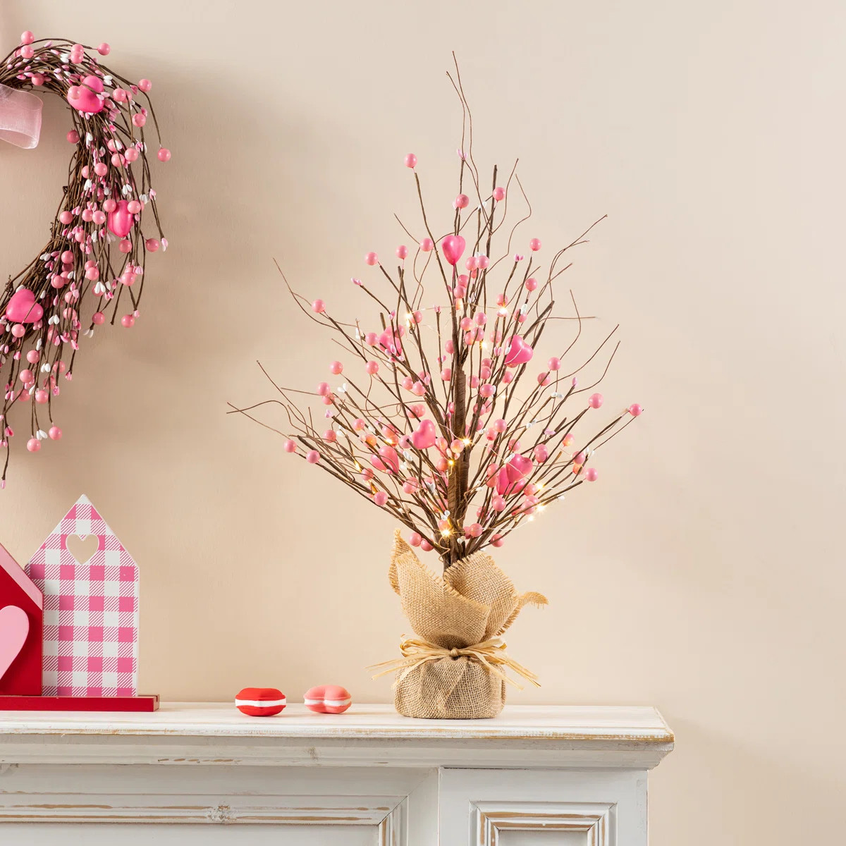 20"H Lighted Valentine's Pink Berry Heart Table Tree | Wayfair North America