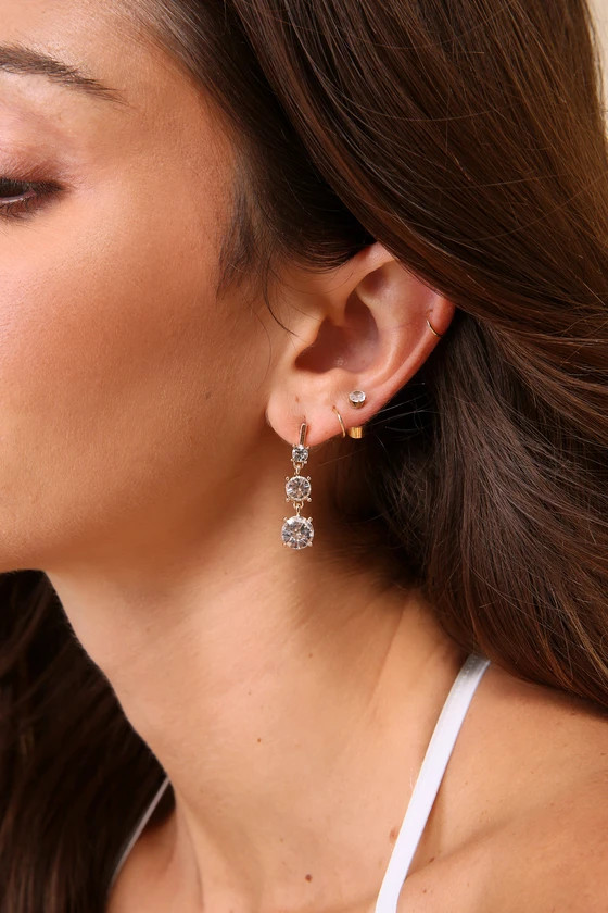 Simple Glamour Gold Rhinestone Drop Earrings | Lulus
