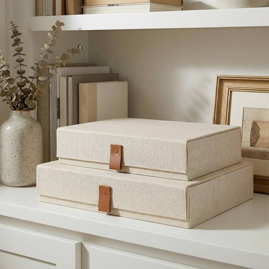 Decorative Photo Storage Boxes with Lids - Set of 2 Beautiful Linen Organizers Are Perfect to Saf... | Amazon (US)