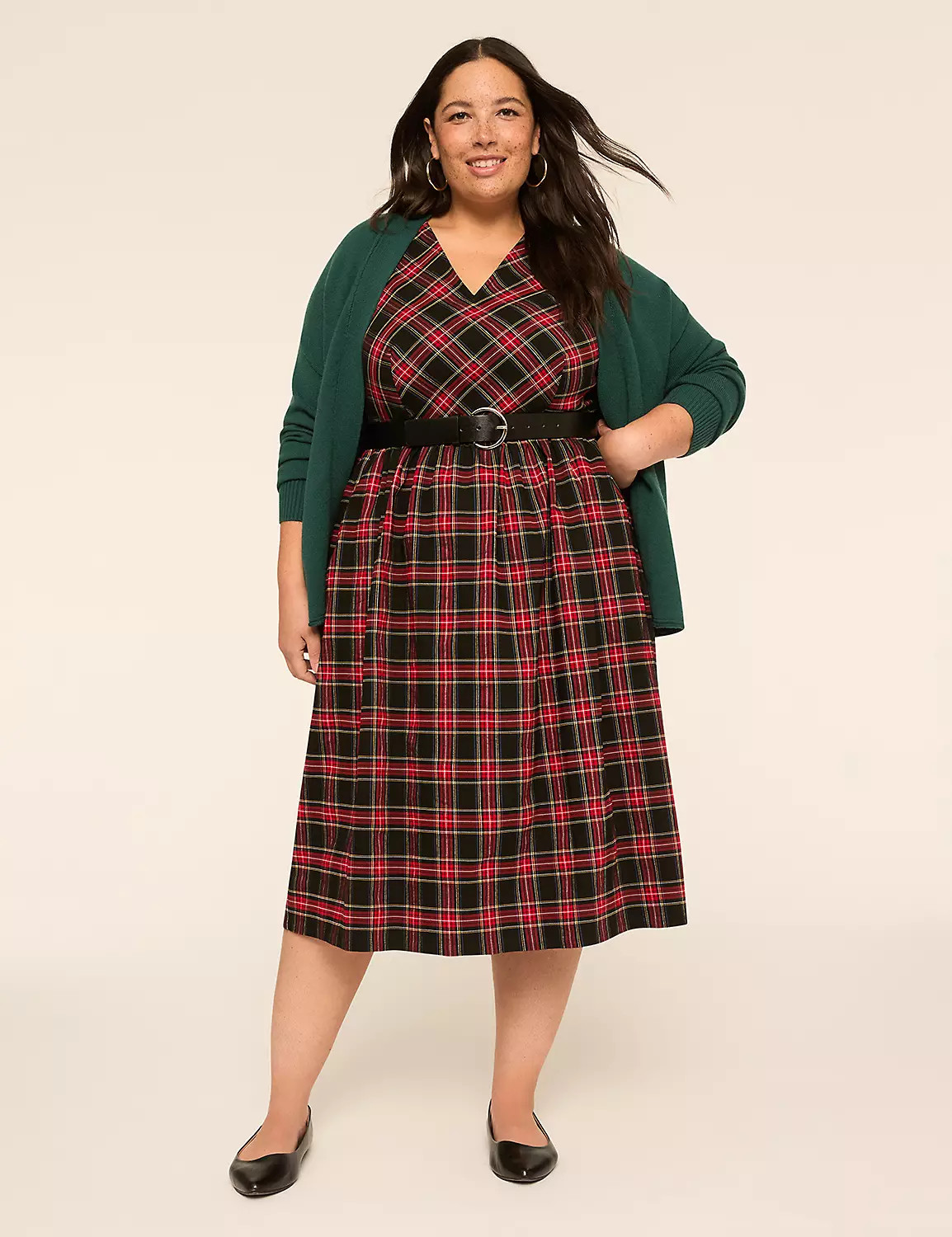 Cap-Sleeve Plaid Midi Dress | Lane Bryant (US)