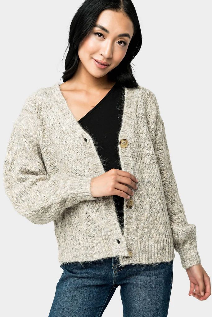 GIGI Cable Knit V-Neck Cardigan Sweater | Gibson