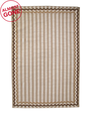 6x9 Wool Blend Handmade Alhambra Stripes And Squiggle Border Runner | TJ Maxx